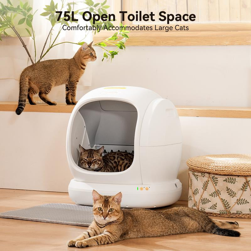 Meowant SC02 75L Extra Large Self-Cleaning Cat Litter Box with APP Control, Safety Protection, Odor Removal, and Included Mat & Liner for Multiple Cats