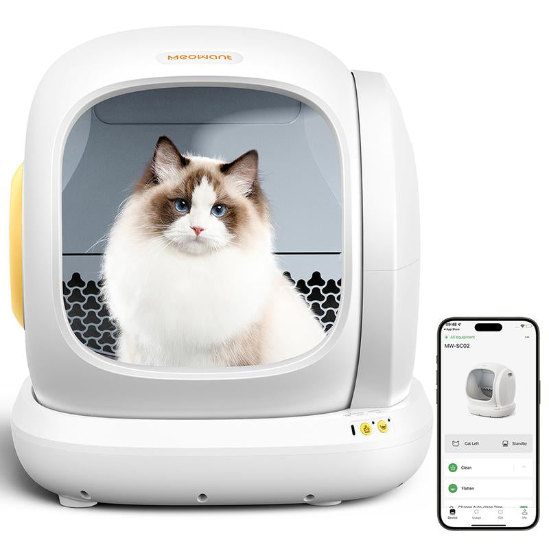 Meowant SC02 75L Extra Large Self-Cleaning Cat Litter Box with APP Control, Safety Protection, Odor Removal, and Included Mat & Liner for Multiple Cats